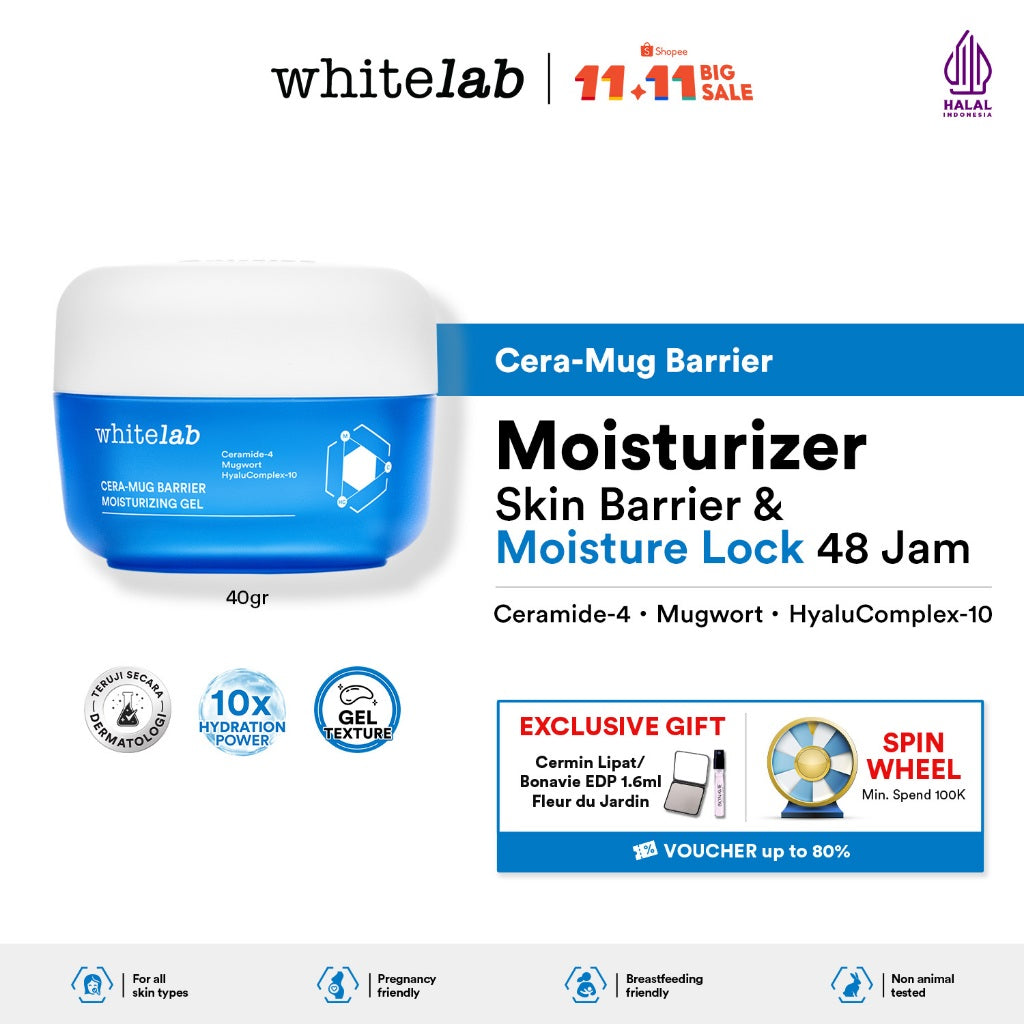 Whitelab Cera-Mug Moisturizer Gel untuk Skin Barrier - Pelembap Kulit Wajah Kering Siang Malam Cera-mug dengan Hyaluronic, Ceramide