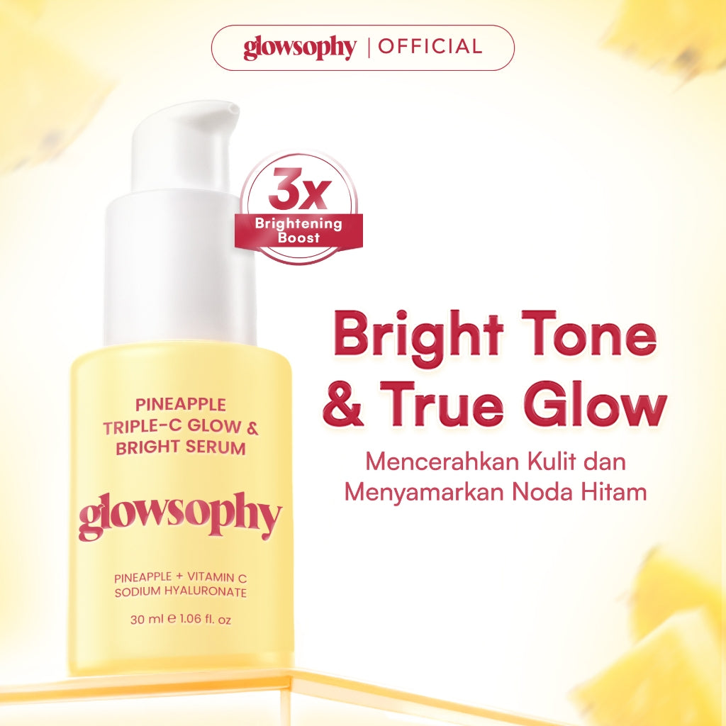 Glowsophy Pineapple Triple-C Glow 30ml Brightening Serum with Hyaluronic Acid Mencerahkan Warna Kulit Wajah Menjaga Kelembapan Wajah Meratakan Warna Kulit Menjaga Skin Barrier Whitening Brightening dengan Niacinamide Vitamin C Serum Eksfoliasi Wajah