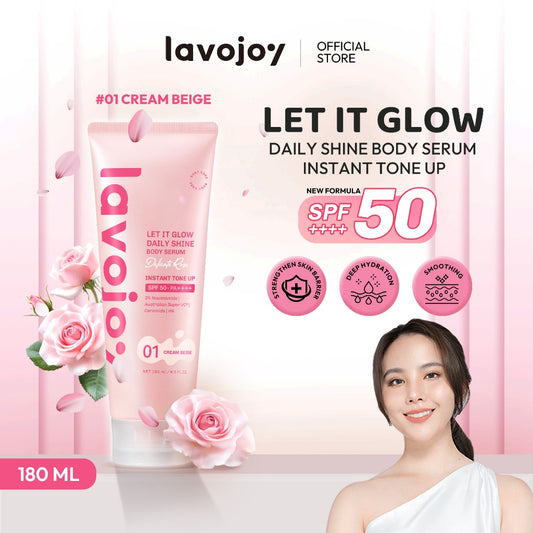 [TONE UP SHADE 01] Lavojoy Let It Glow Daily Shine Body Serum Instant Tone Up Delicate Rose with SPF 50 PA++++|Shade 01 Cream Beige|Body Serum untuk Perlindungan Sinar UV|Mencerahkan Seketika & Melembapkan Kulit dengan 3% Niacinamide + Australian Super VC