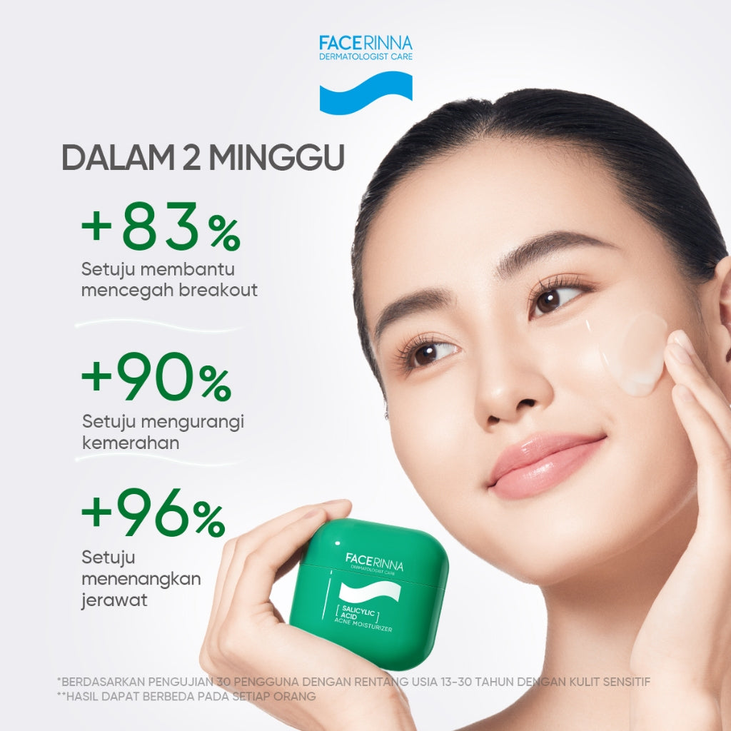 FACERINNA Salicylic Acid Acne Moisturizer | Pelembab Wajah Anti Jerawat Melawan & Mencegah Jerawat Meredakan Peradangan Membuka Pori Mengontrol Minyak Menghaluskan Tekstur Kulit Melembapkan Cepat Menyerap Skincare BPOM with Niacinamide Kulit Berminyak