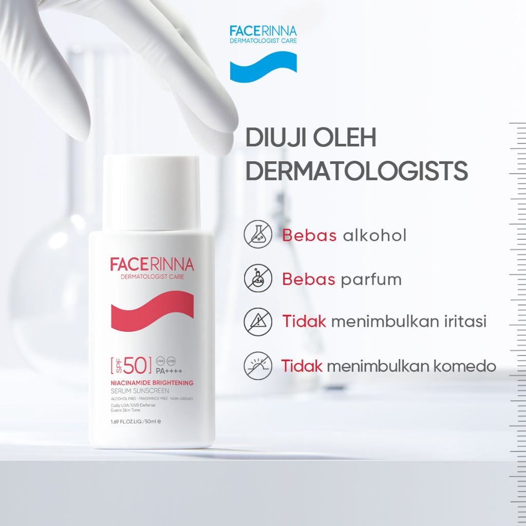 [Big Size 50ML]Facerinna Niacinamide Brightening Serum Sunscreen SPF 50 PA++++ | Proteksi UV  Daily UV Defense Physical Sunscreen Menyerap Cepat Mencerahkan Fades Dark Spots Tone Up Cream Sunscreen Wajah Sunblock Kulit Berminyak berjerawat/Sensitif