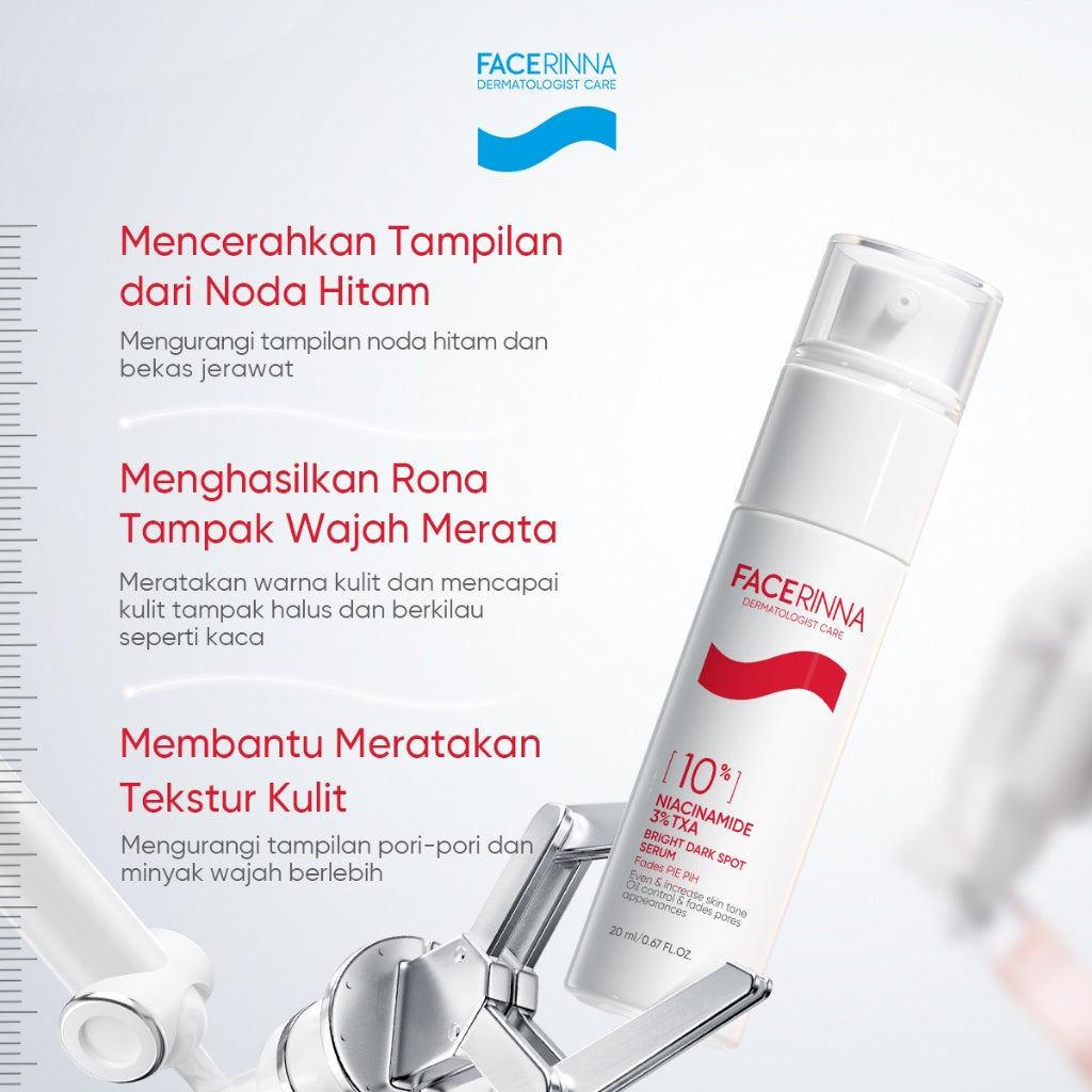 FACERINNA 10% Niacinamide + 3% TXA Power Bright Serum 20ml | White Serum Mencerahkan Wajah Mengurangi Dark Spot Flek Hitam Bekas Jerawat Pemutih Wajah| Whitening Brightening Glowing Anti Aging Anti Acne | with MSH Niacinamide Ceramide Semua Jenis Kulit