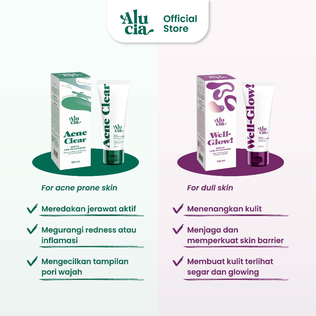 [BUNDLE ACNE & GLOW] ALUCIA Well-Glow! and Acne Clear Gentle Low pH Cleanser with 1% Salicylic Acid Facial Face Wash Sabun Cuci Muka Acne Prone Skin Normal Sensitive Skin Low pH 5.0 - 5.5 by Alucia Official