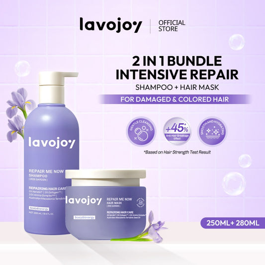 [FOR DAMAGED & COLORED HAIR] Lavojoy Repair Me Now 2in1 Bundle Shampoo 280ml + Hair Mask 250ml | Paket Perawatan Rambut Halus & Berkilau Tanpa Lepek