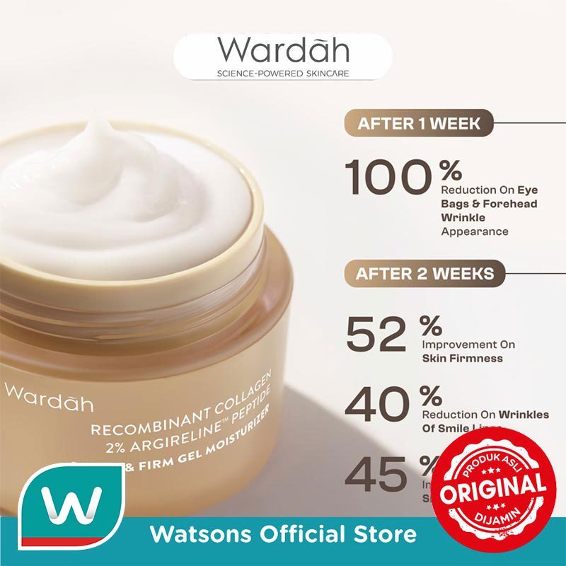 Wardah Collagen Moisturizer - Plump & Firm Recombinant Collagen + 2% Argireline Peptide Gel Moist - Glow Moisturizer - Pelembab Wajah Kering dan Kusam - Gel Moisturizer - untuk Kulit Lebih Kencang dan Kenyal