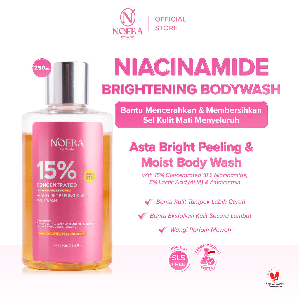 Noera Body Wash 15% Concentrated Brightening 10% Niacinamide 6% AHA Asta Bright & Moist | Sabun Mandi Dosting Cair Astaxanthin | Gentle Exfoliation Soap