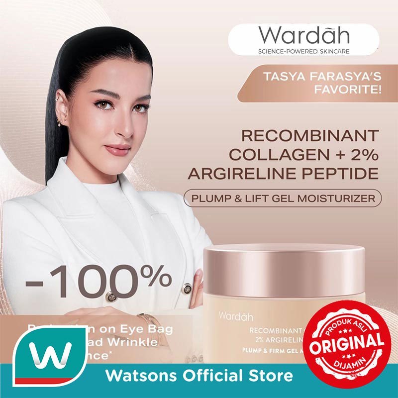 Wardah Collagen Moisturizer - Plump & Firm Recombinant Collagen + 2% Argireline Peptide Gel Moist - Glow Moisturizer - Pelembab Wajah Kering dan Kusam - Gel Moisturizer - untuk Kulit Lebih Kencang dan Kenyal