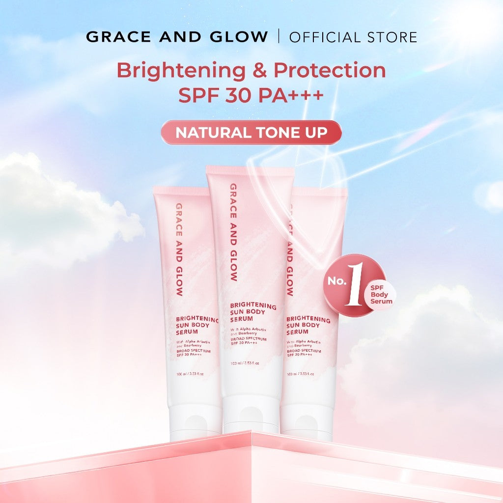 Grace and Glow Brightening Sun Body Serum Hand Body Lotion SPF 30 PA+++ | Body Sunscreen Sunblock Badan Anti UV with Arbutin + Bearberry | Lotion Tone Up Wangi Tahan Lama untuk Melembabkan Mencerahkan Kulit (Whitening & Moisturizing)