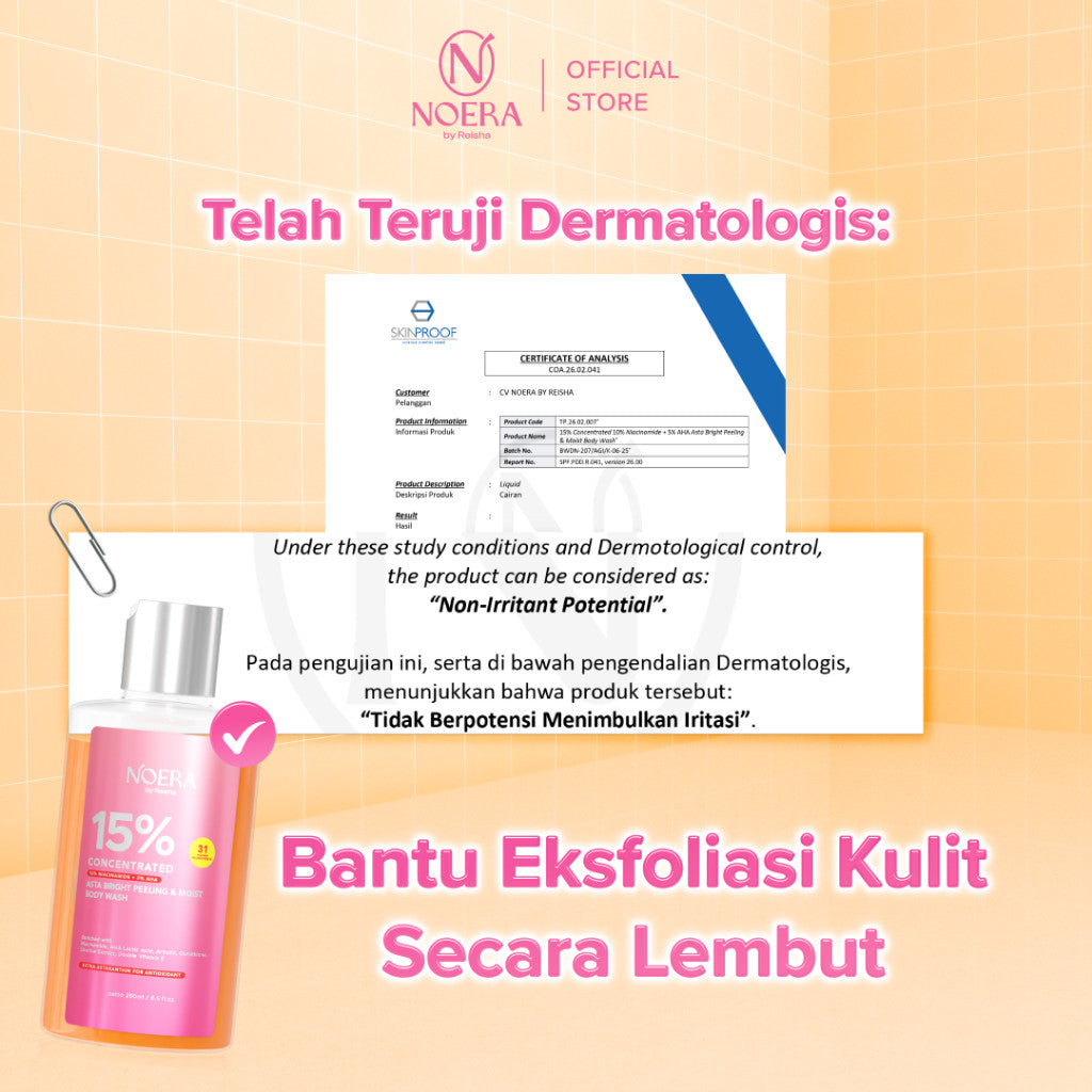 Noera Body Wash 15% Concentrated Brightening 10% Niacinamide 6% AHA Asta Bright & Moist | Sabun Mandi Dosting Cair Astaxanthin | Gentle Exfoliation Soap