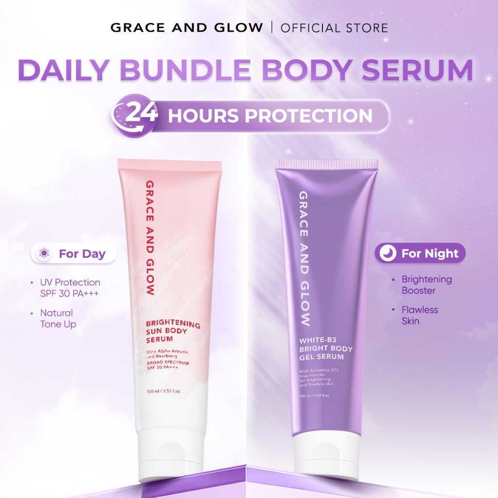Grace and Glow Brightening Sun Body Serum Hand Body Lotion SPF 30 PA+++ | Body Sunscreen Sunblock Badan Anti UV with Arbutin + Bearberry | Lotion Tone Up Wangi Tahan Lama untuk Melembabkan Mencerahkan Kulit (Whitening & Moisturizing)