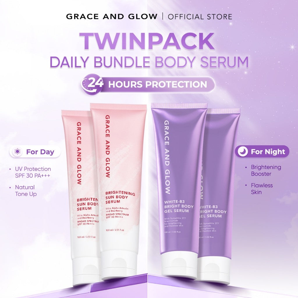 Grace and Glow Brightening Sun Body Serum Hand Body Lotion SPF 30 PA+++ | Body Sunscreen Sunblock Badan Anti UV with Arbutin + Bearberry | Lotion Tone Up Wangi Tahan Lama untuk Melembabkan Mencerahkan Kulit (Whitening & Moisturizing)