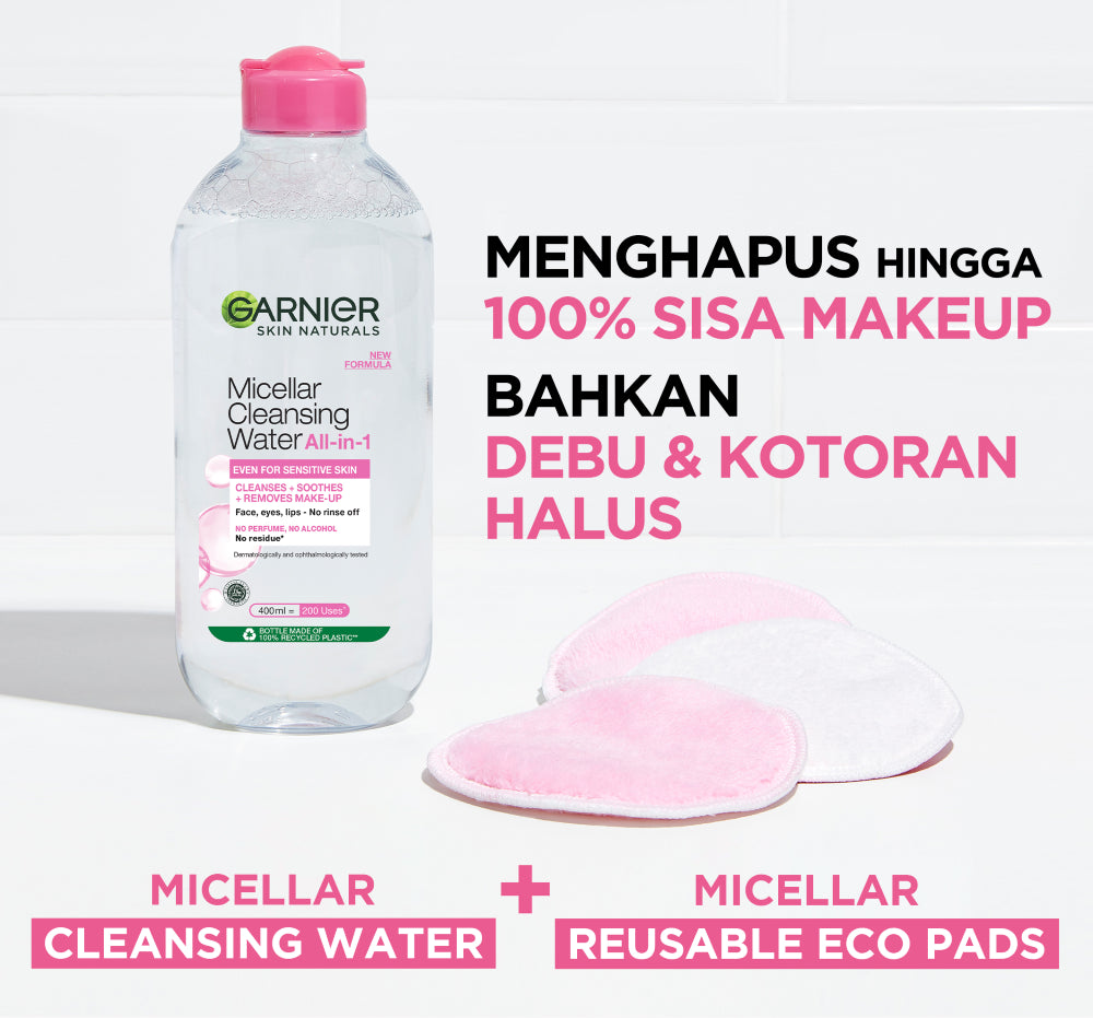 GARNIER Micellar Water Pink Skin Care 125ml Skincare Cleansing - Pembersih Wajah & Make up untuk Kulit Sensitif Micellar Cleansing Water