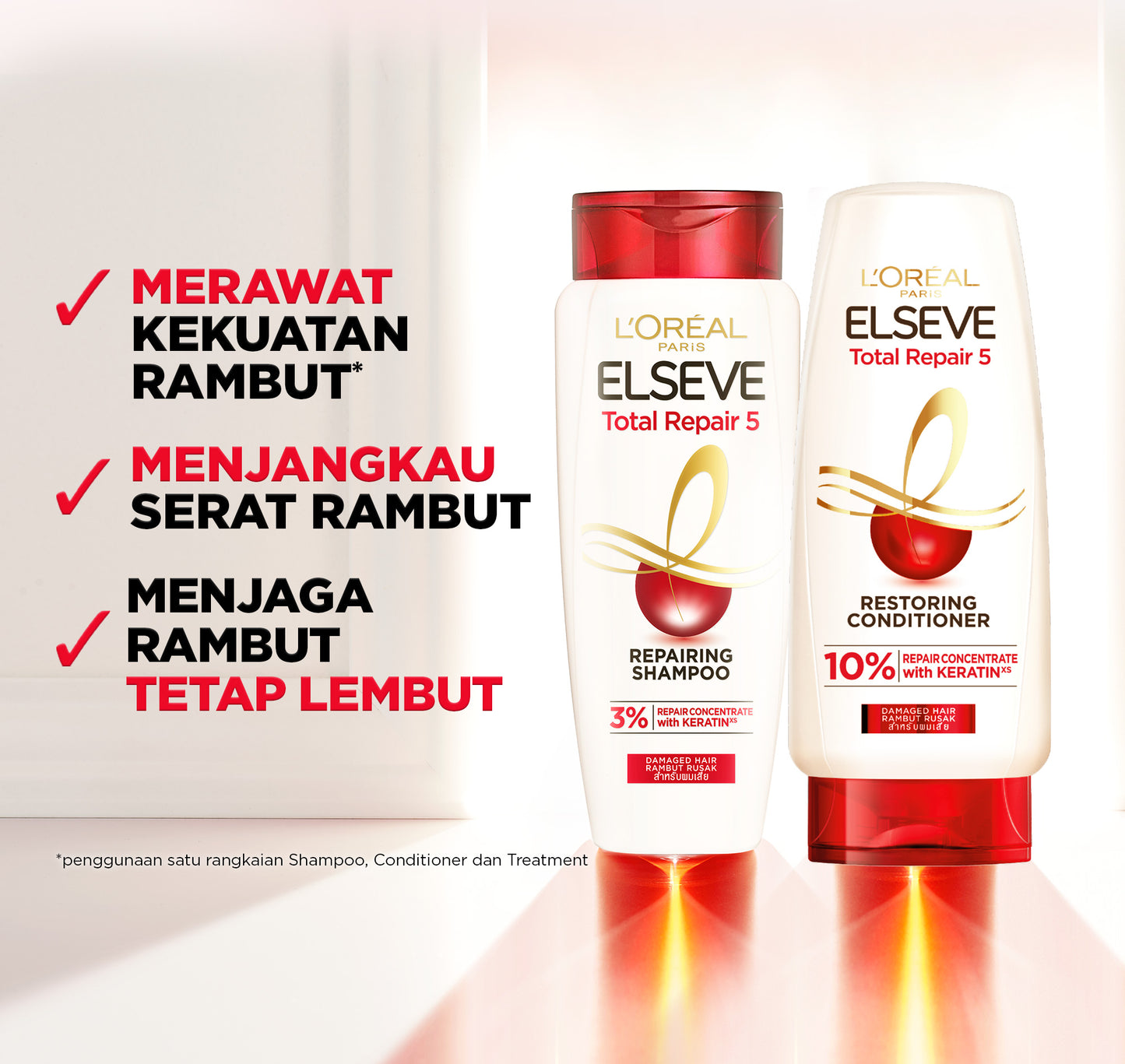 L'Oreal Paris Elseve Total Repair 5 Repairing Shampoo Hair Care dengan Ceramide  620ml - Melawan dan Memperbaiki Tanda Rambut Rusak 620ml Rambut Rusak Damage Hair Shampoo Sampo