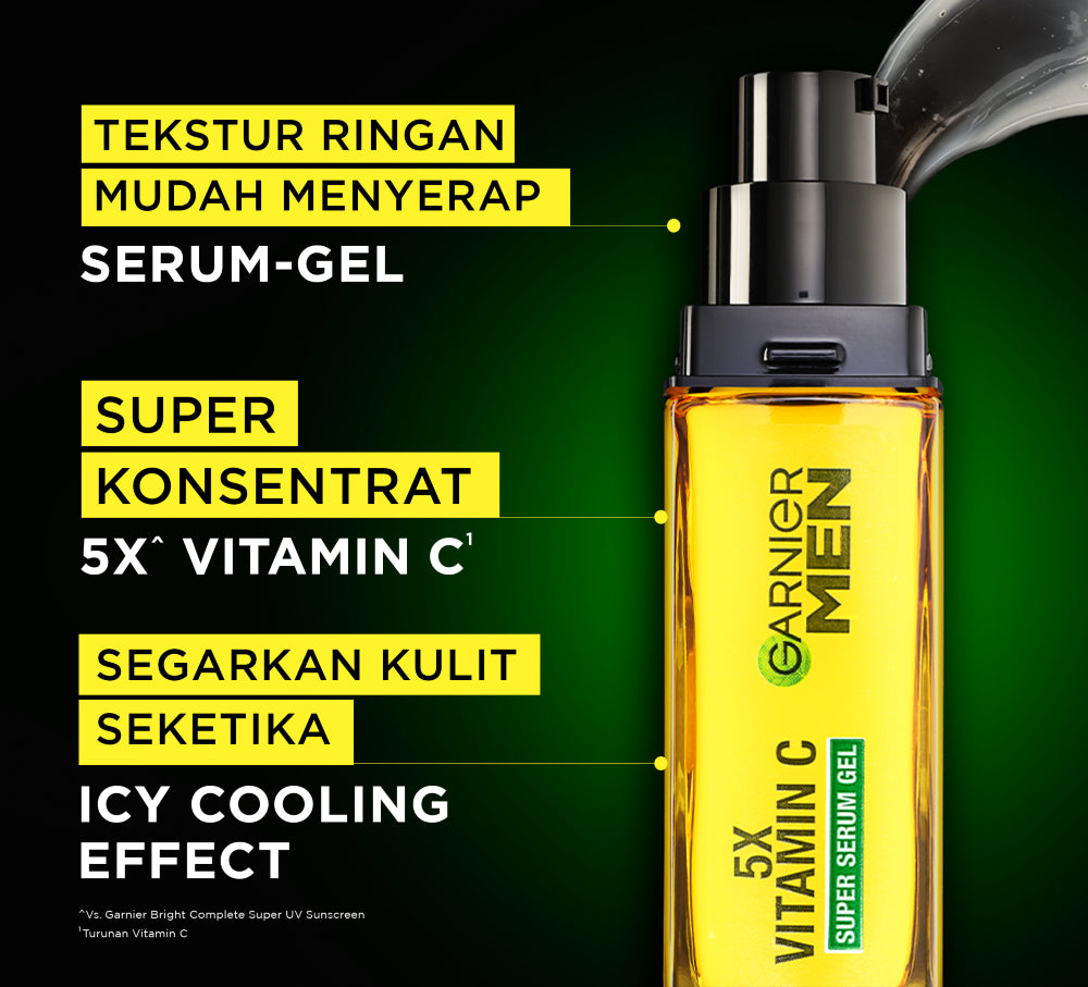 GARNIER Men Turbo Bright 5x Vitamin C Super Serum Gel - 30ml Serum Mencerahkan Wajah Anti Kusam 5x Lebih Cepat