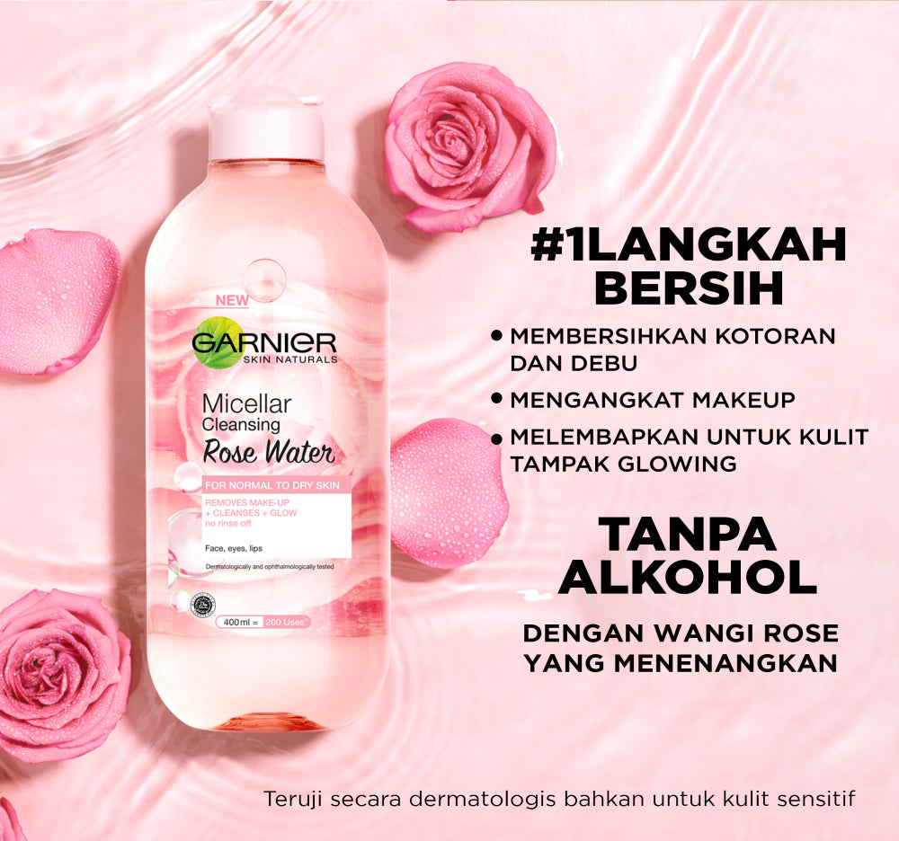 GARNIER Micellar Water Rose Skincare 400ml Skincare Cleansing - Pembersih Wajah & Make up Waterproof Air Mawar Cocok untuk semua jenis kulit Micellar Cleansing Water