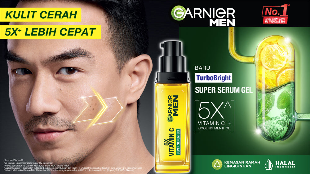 GARNIER Men Turbo Bright 5x Vitamin C Super Serum Gel - 30ml Serum Mencerahkan Wajah Anti Kusam 5x Lebih Cepat