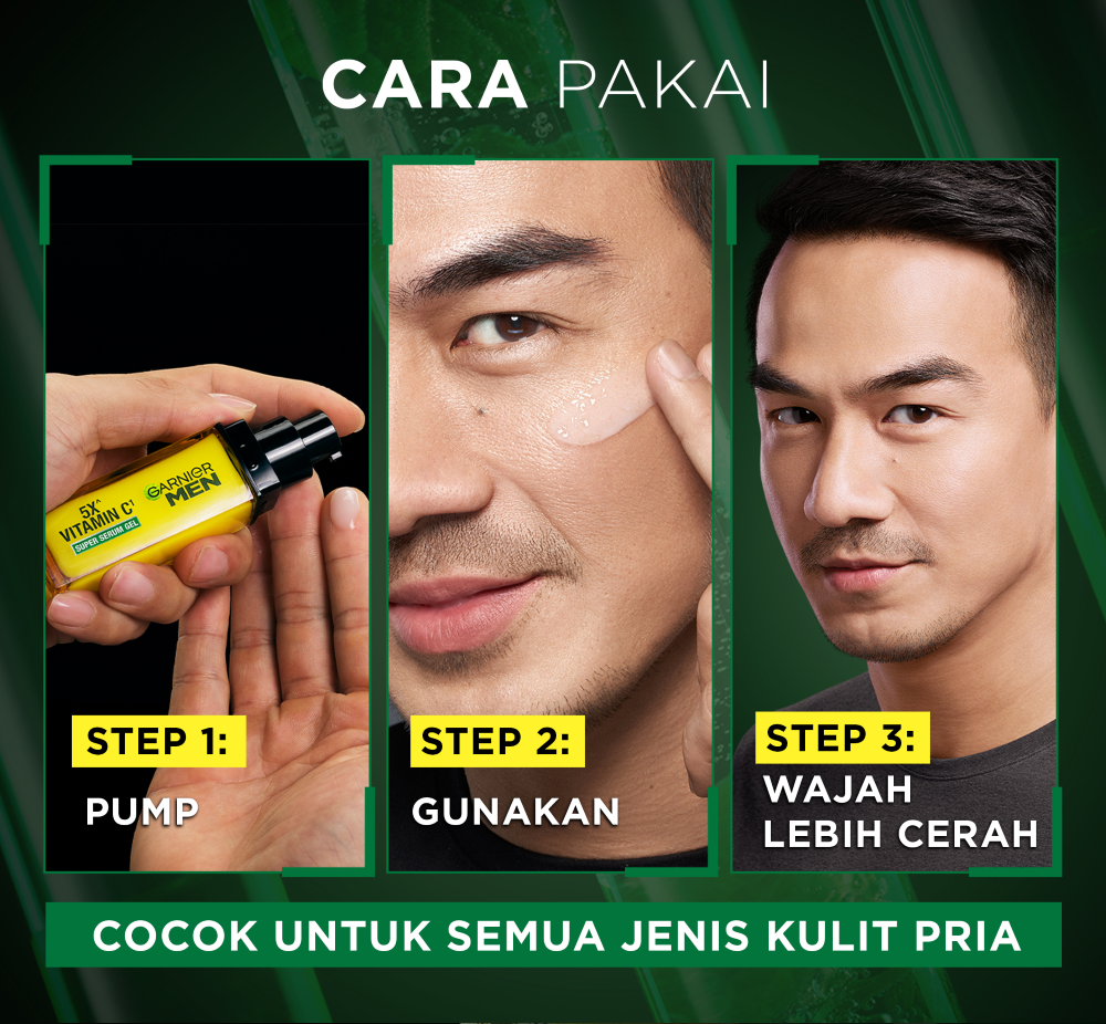 GARNIER Men Turbo Bright 5x Vitamin C Super Serum Gel - 30ml Serum Mencerahkan Wajah Anti Kusam 5x Lebih Cepat