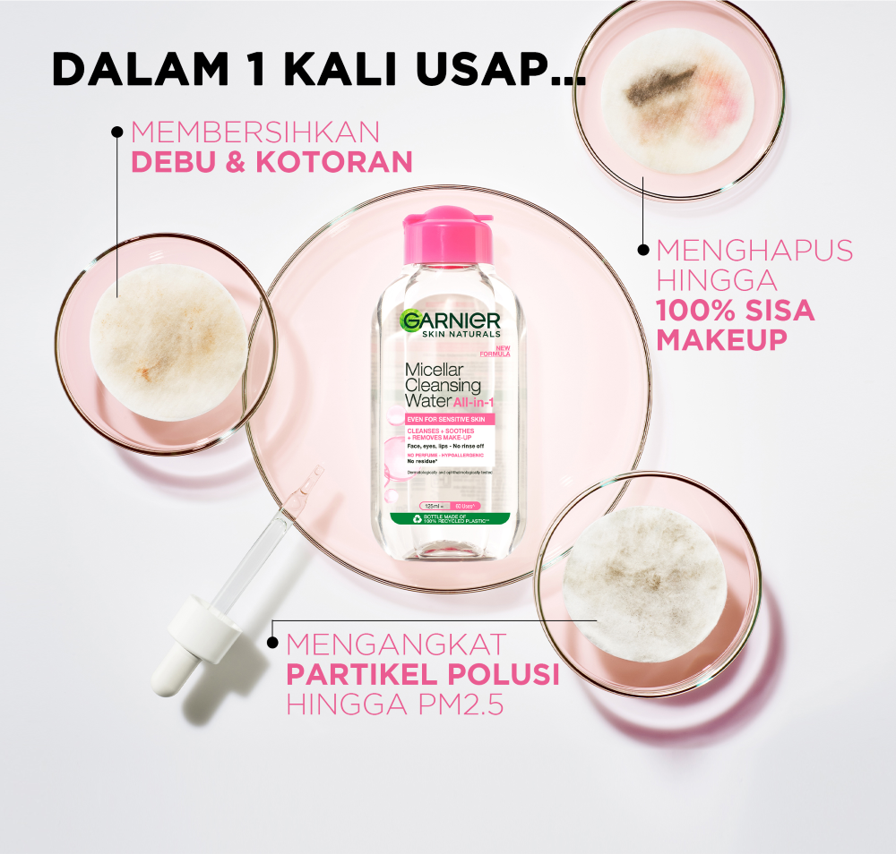 GARNIER Micellar Water Pink Skin Care 125ml Skincare Cleansing - Pembersih Wajah & Make up untuk Kulit Sensitif Micellar Cleansing Water