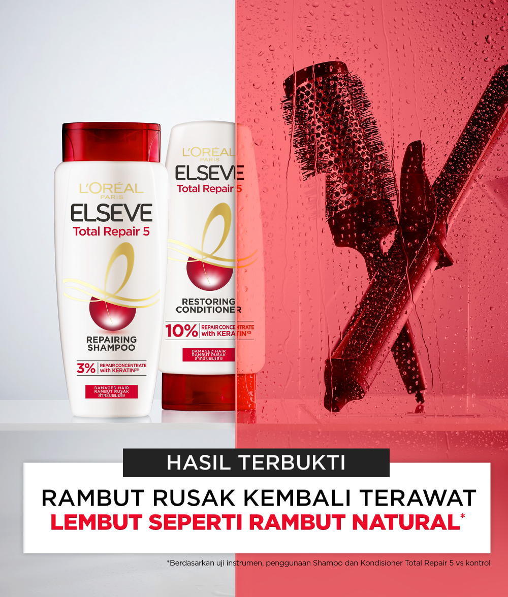 L'Oreal Paris Elseve Total Repair 5 Repairing Shampoo Hair Care 410ml dengan Ceramide - Melawan dan Memperbaiki Tanda Rambut Rusak 400ml Rambut Rusak Damage Hair Shampoo