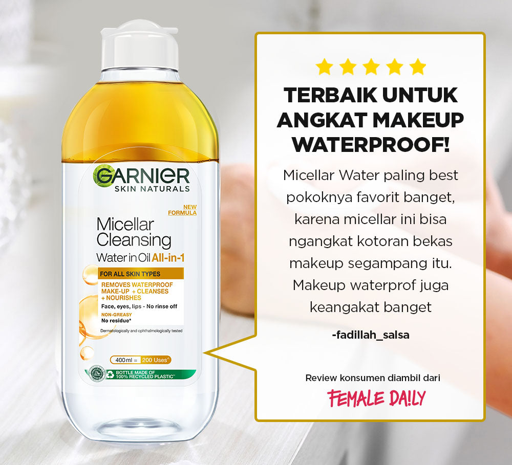 GARNIER Micellar Water Oil-Infused Skin Care 400ml Skincare Cleansing - Pembersih Wajah & Make up Waterproof untuk semua jenis kulit Micellar Cleansing Water