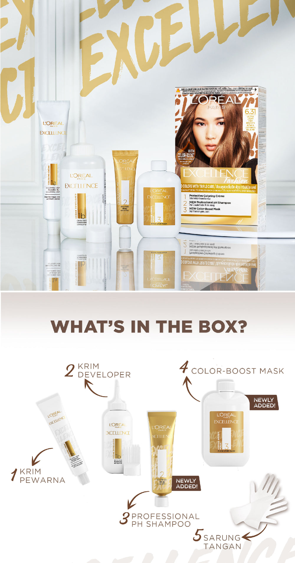 L'Oreal Paris Excellence Fashion Ultra Light Advance Ultra Care (Cat / Pewarna Rambut Permanen) - EXCELLENCE FASHION 6.31