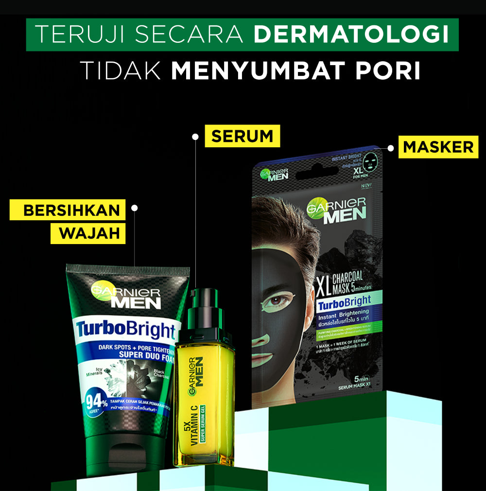 GARNIER Men Turbo Bright 5x Vitamin C Super Serum Gel - 30ml Serum Mencerahkan Wajah Anti Kusam 5x Lebih Cepat