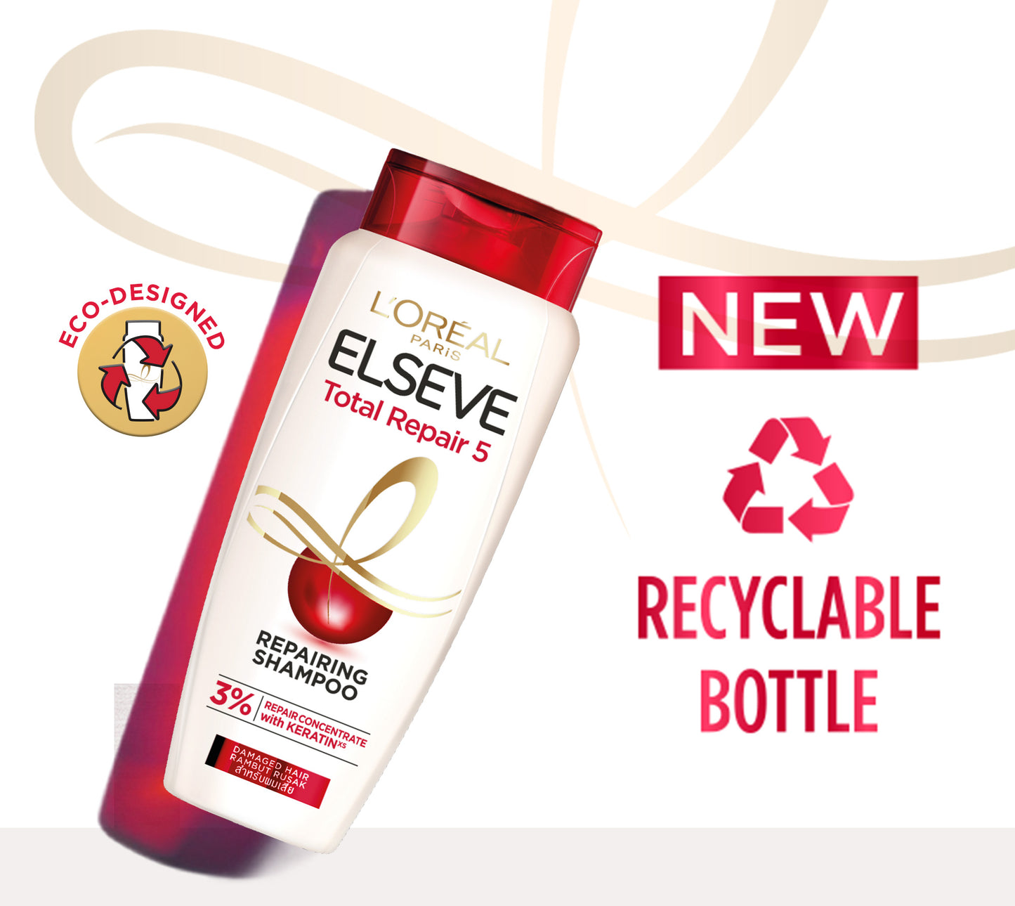 L'Oreal Paris Elseve Total Repair 5 Repairing Shampoo Hair Care 410ml dengan Ceramide - Melawan dan Memperbaiki Tanda Rambut Rusak 400ml Rambut Rusak Damage Hair Shampoo