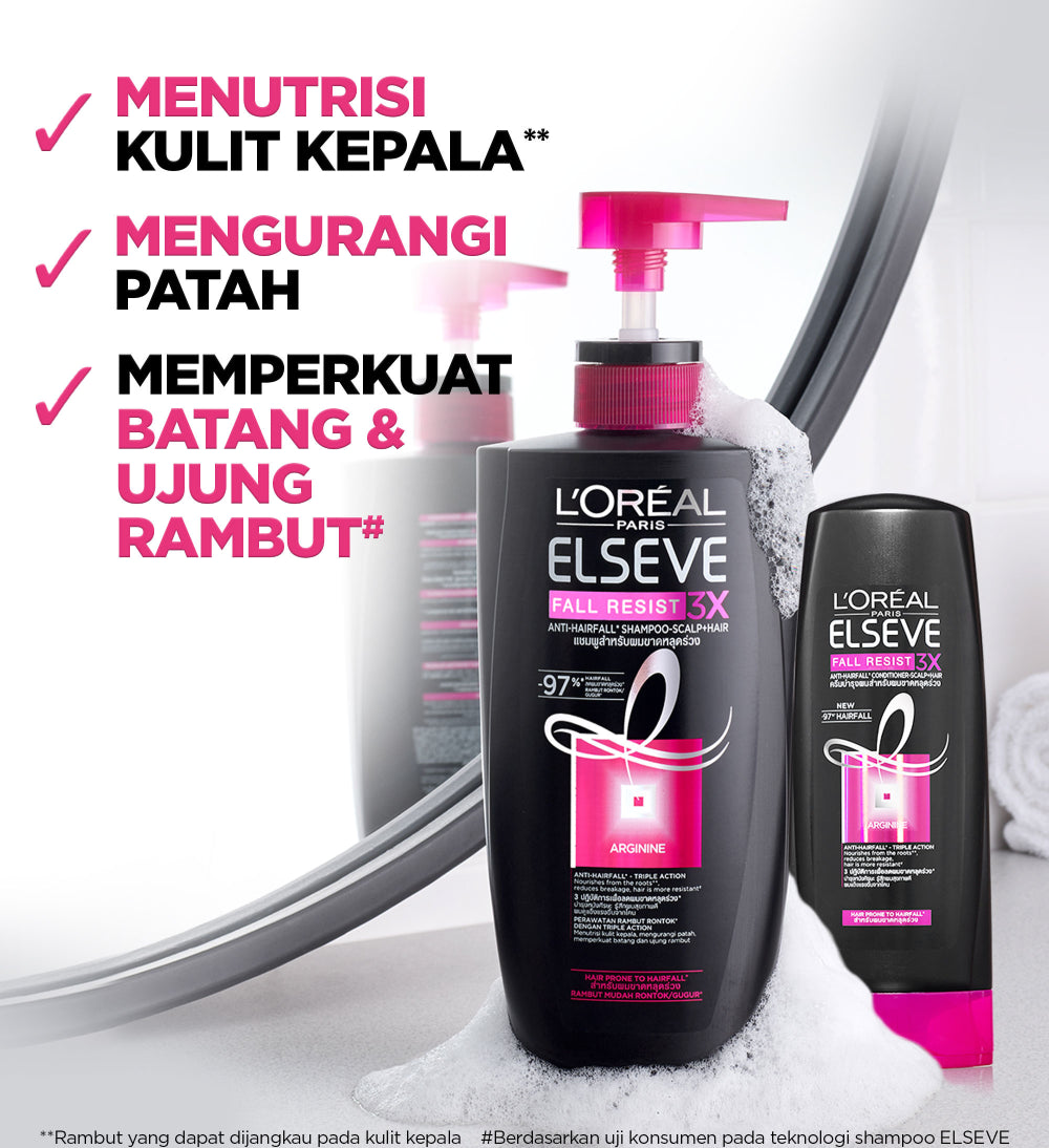 L'Oreal Paris Fall Resist 3x Anti-Hairfall Shampoo Scalp Hair Care - dengan Arginine Protein - Rambut Rontok Berkurang hingga 5X 400ml Rambut Rontok dan Rapuh Hairfall Hair loss Shampoo Sampo