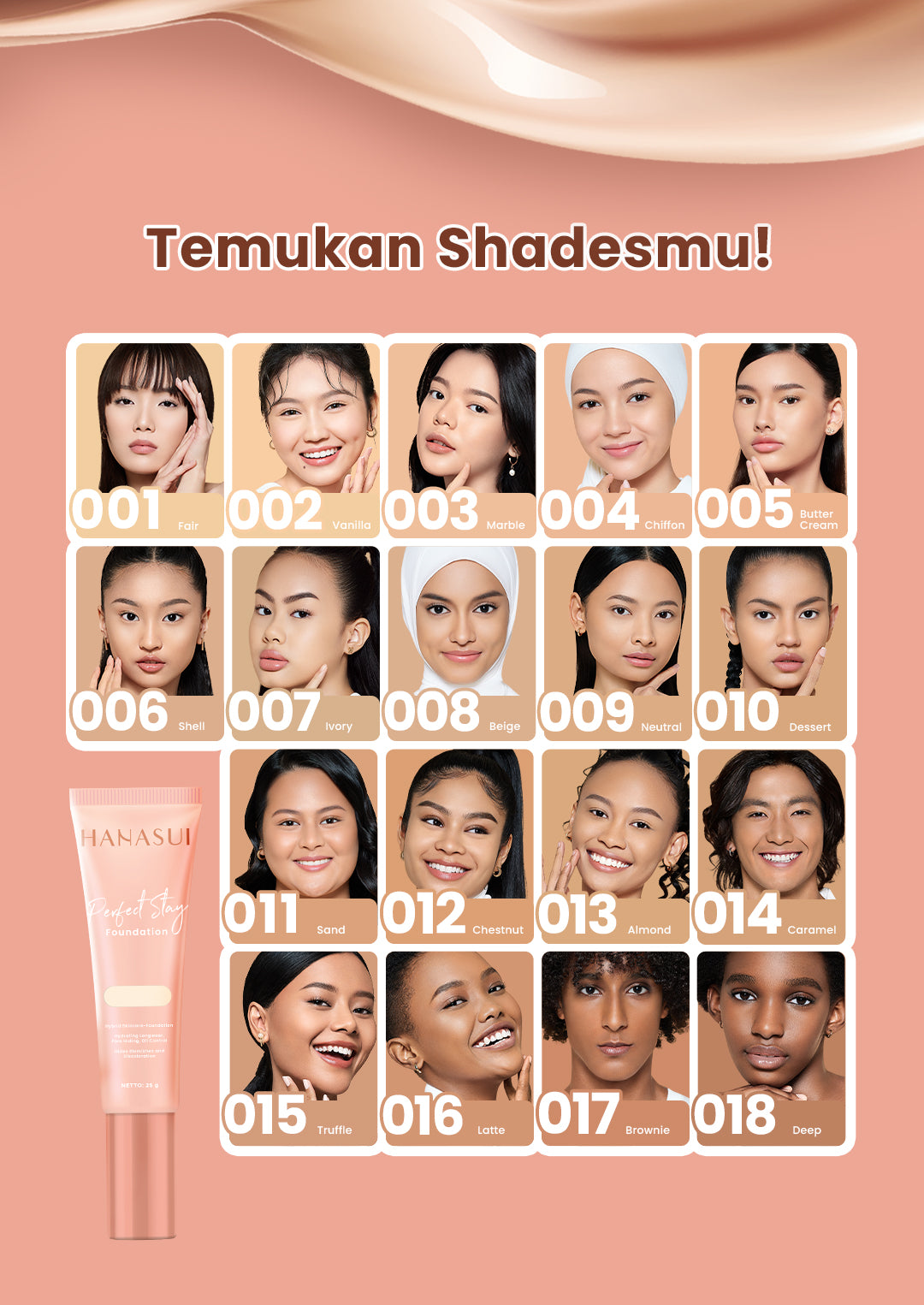 Hanasui Perfect Stay Foundation - Foundation Natural Matte Finish Menyamarkan Pori Pori Oil Control Tahan Lama