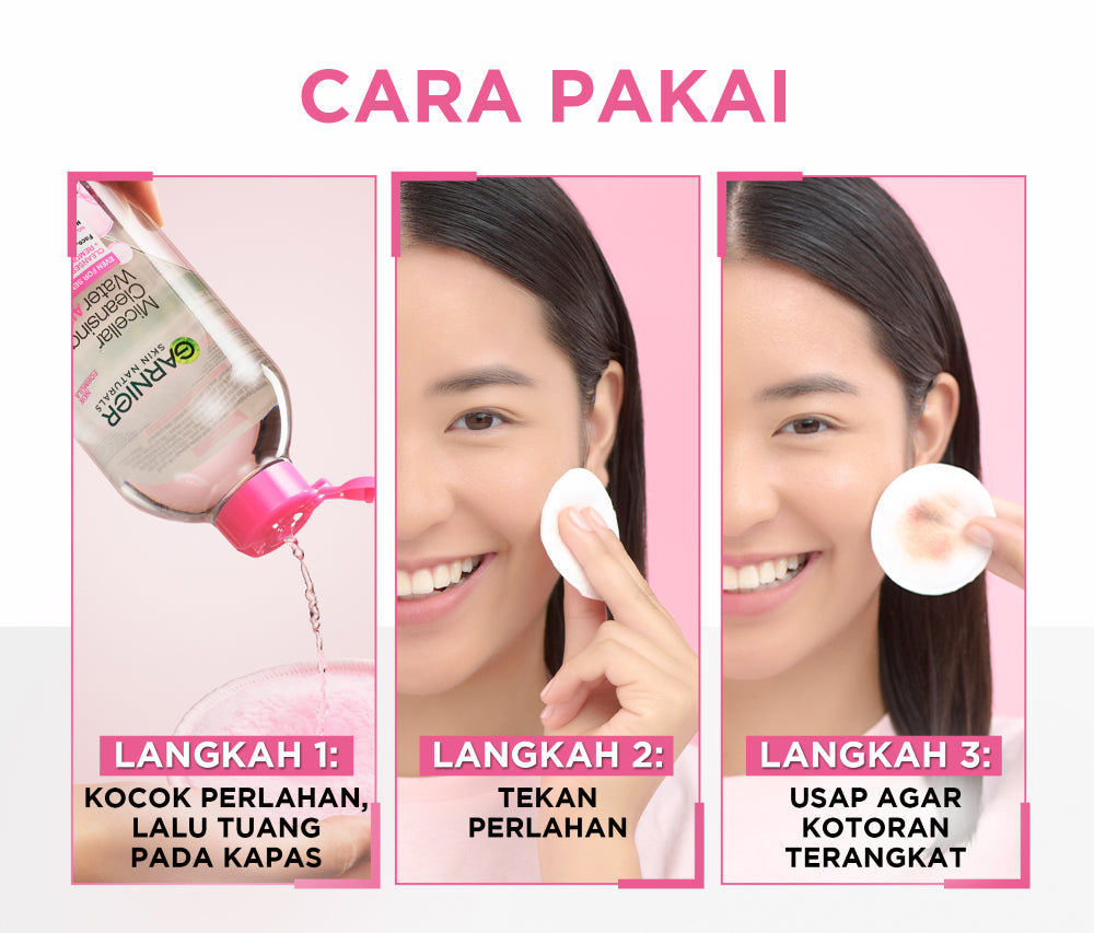 GARNIER Micellar Water Pink Skin Care 125ml Skincare Cleansing - Pembersih Wajah & Make up untuk Kulit Sensitif Micellar Cleansing Water