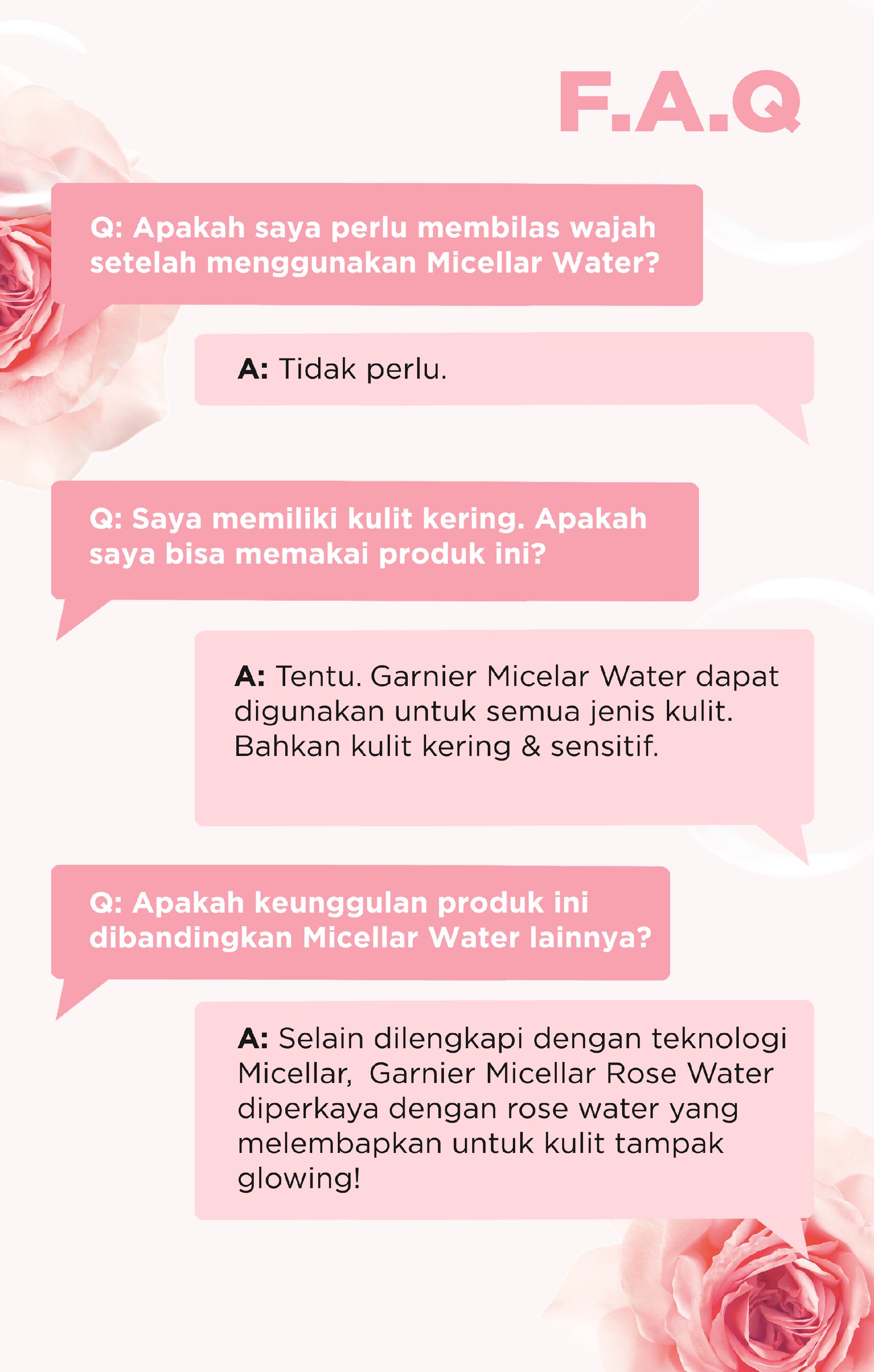 GARNIER Micellar Water Rose Skincare 400ml Skincare Cleansing - Pembersih Wajah & Make up Waterproof Air Mawar Cocok untuk semua jenis kulit Micellar Cleansing Water