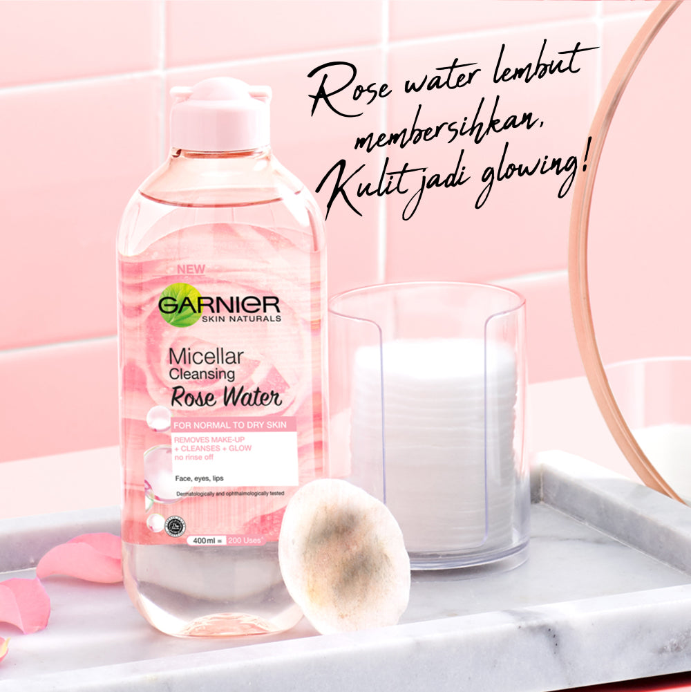 Garnier Micellar Rose Water Cleanse & Glow Skin Care 125ml (Make Up Remover Dengan Air Mawar) | Cocok Untuk Kulit Sensitif