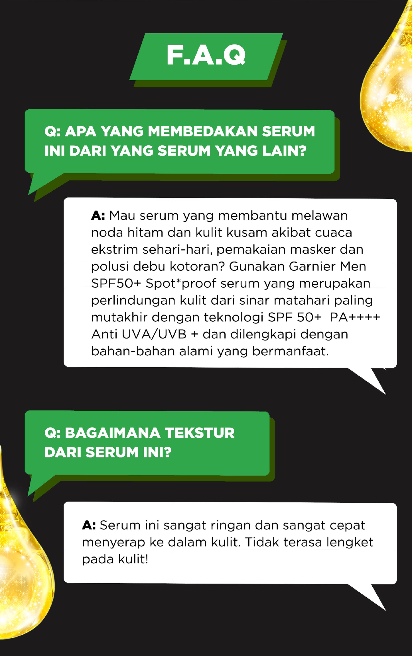 Garnier Men Turbo Bright Spot-Proof Serum SPF50+ Skin Care - 40ml |Brightening/Moisturizing/Sun Protection