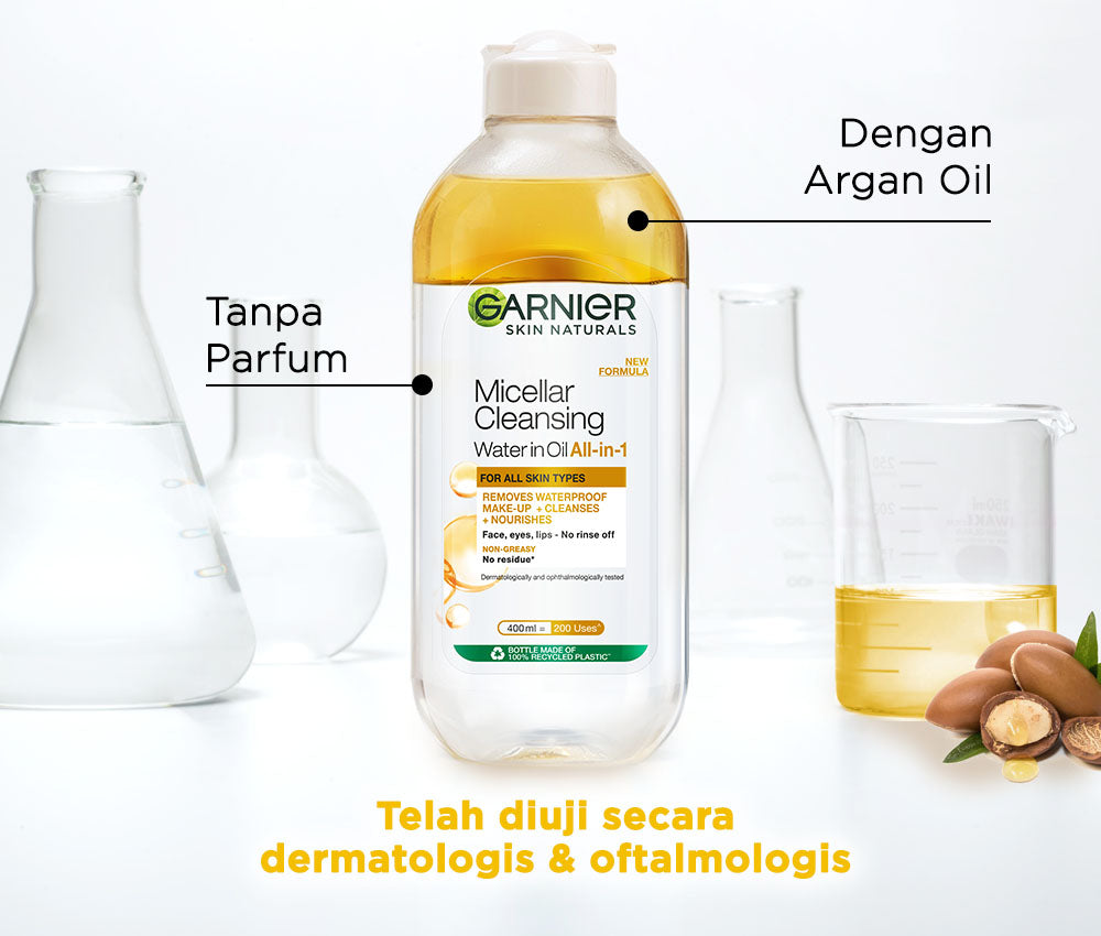 GARNIER Micellar Water Oil-Infused Skin Care 400ml Skincare Cleansing - Pembersih Wajah & Make up Waterproof untuk semua jenis kulit Micellar Cleansing Water