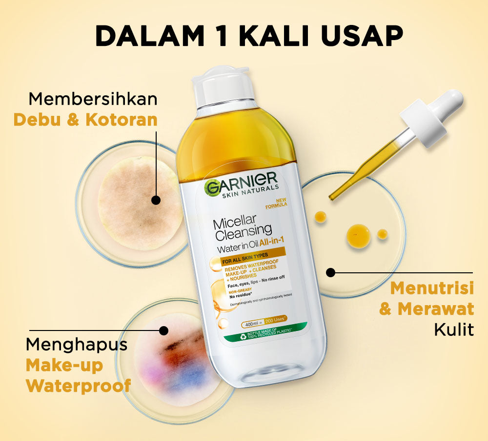 GARNIER Micellar Water Oil-Infused Skin Care 400ml Skincare Cleansing - Pembersih Wajah & Make up Waterproof untuk semua jenis kulit Micellar Cleansing Water