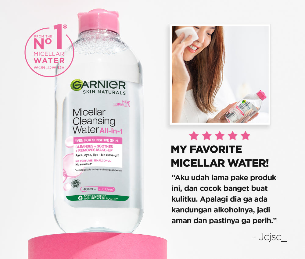 GARNIER Micellar Water Pink Skin Care 125ml Skincare Cleansing - Pembersih Wajah & Make up untuk Kulit Sensitif Micellar Cleansing Water