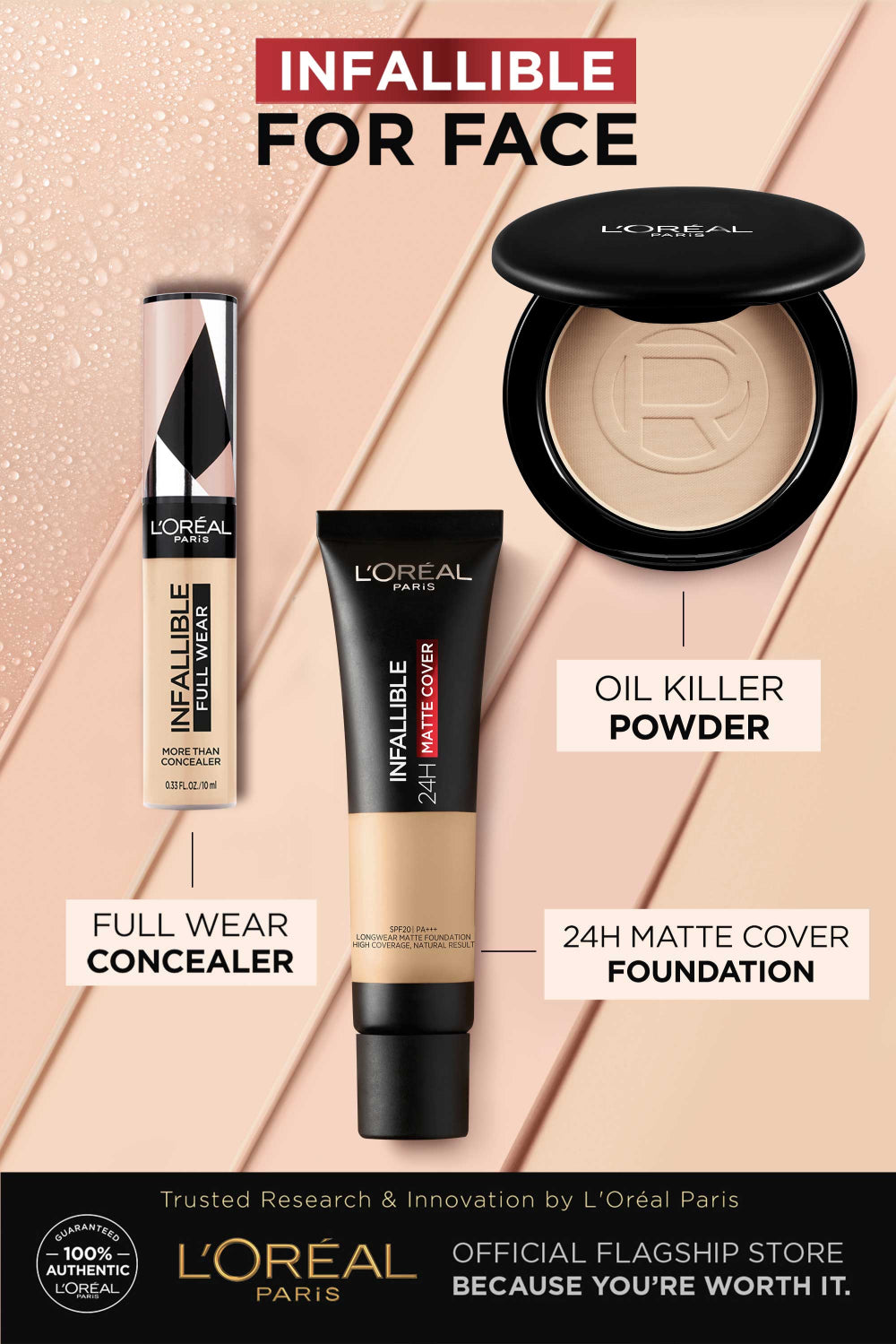 L’Oreal Paris Infallible Oil Killer High Coverage Powder Foundation Make Up - 6gr (Natural Matte & 24 Jam Oil Control)