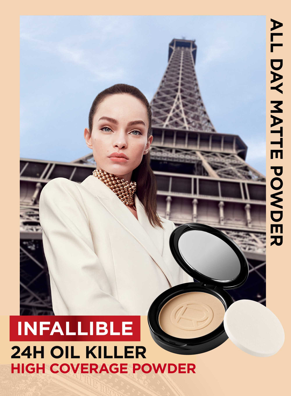 L’Oreal Paris Infallible Oil Killer High Coverage Powder Foundation Make Up - 6gr (Natural Matte & 24 Jam Oil Control)