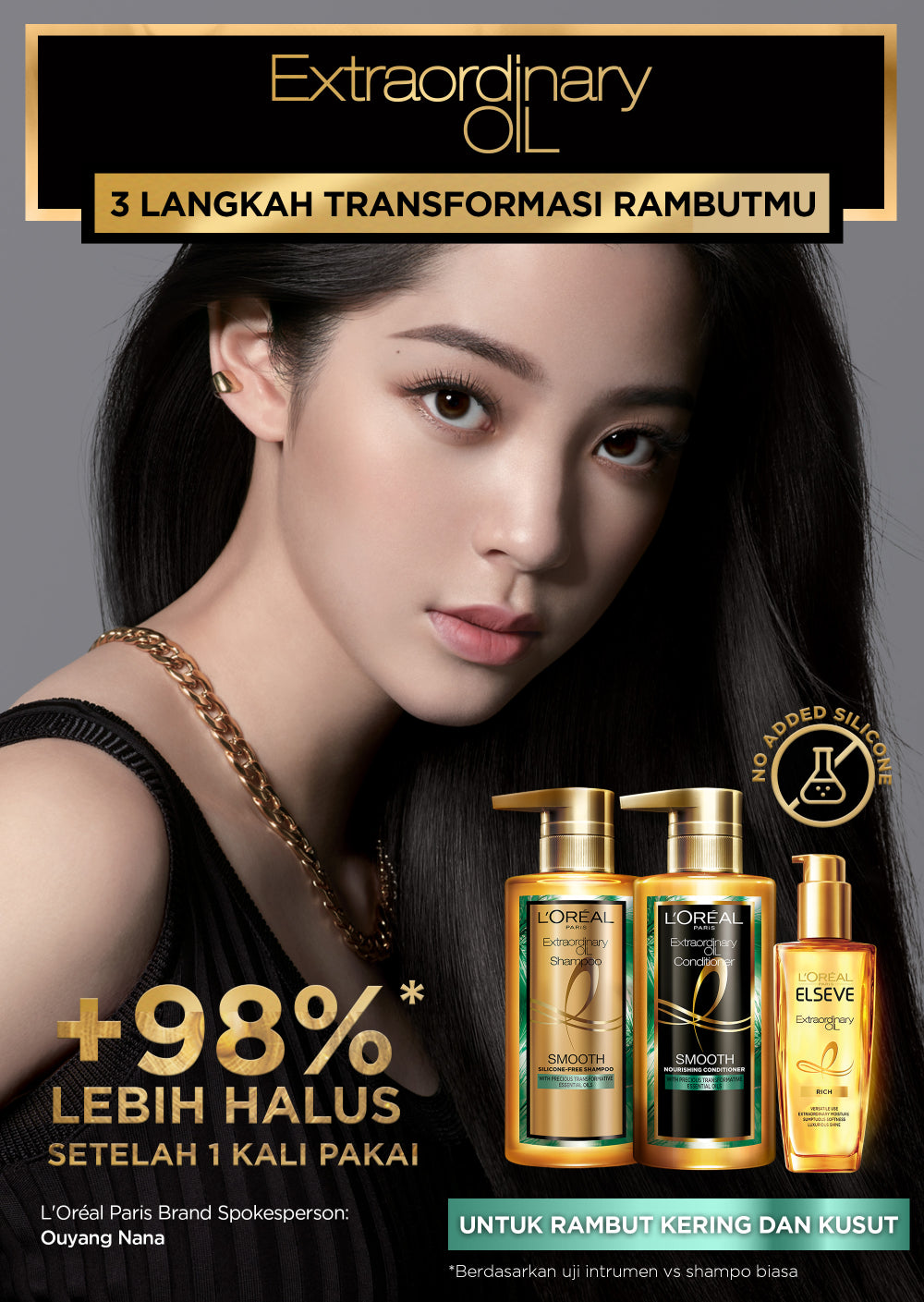 L’Oreal Paris Extraordinary Oil Premium Smooth Silicon-Free Shampoo Hair Care - Halus Berkilau dalam Satu Pemakaian - Bebas Silikon 440ml Rambut Kering Kusam Shampoo Sampo