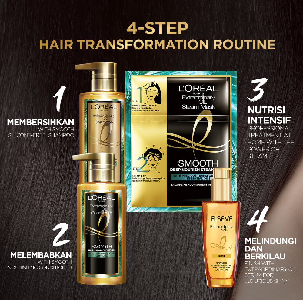 L’Oreal Paris Extraordinary Oil Premium Smooth Silicon-Free Shampoo Hair Care - Halus Berkilau dalam Satu Pemakaian - Bebas Silikon 440ml Rambut Kering Kusam Shampoo Sampo