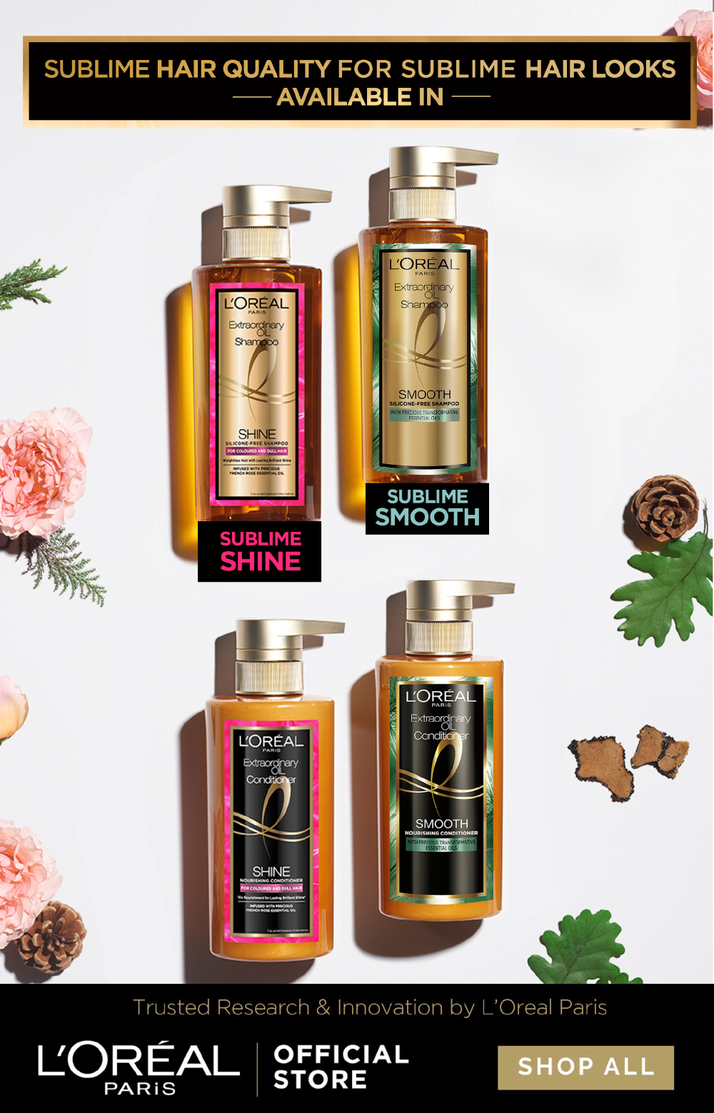 L’Oreal Paris Extraordinary Oil Premium Smooth Silicon-Free Shampoo Hair Care - Halus Berkilau dalam Satu Pemakaian - Bebas Silikon 440ml Rambut Kering Kusam Shampoo Sampo