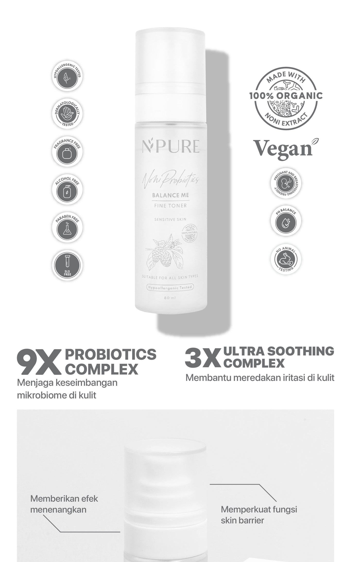 NPURE Toner Noni / Balance Me / Toner Kulit Sensitif Kemerahan / Toner Hypoallergenic / Semua Jenis Kulit / Eczema / Ceramide