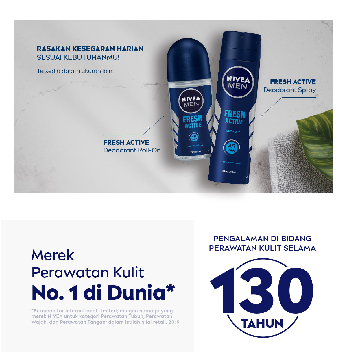 NIVEA MEN Deodorant Roll On Fresh Active 50ml - Deodoran pria anti bakteri antiperspirant anti noda baju wangi segar ketiak kering tahan lama seharian tahan keringat anti bau - Antiperspiran, tidak mengandung ethyl alkohol