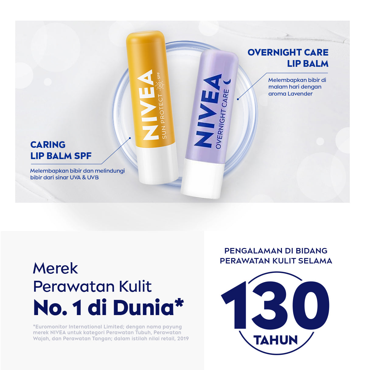NIVEA Lip Balm Overnight Care 4.8gr - Pelembap bibir malam hari melembabkan plumpy kering pecah-pecah tahan lama melindungi bibir natural intensif lembap tidak lengket tidak berminyak glossy - Lavender Essential Oil, Shea Butter