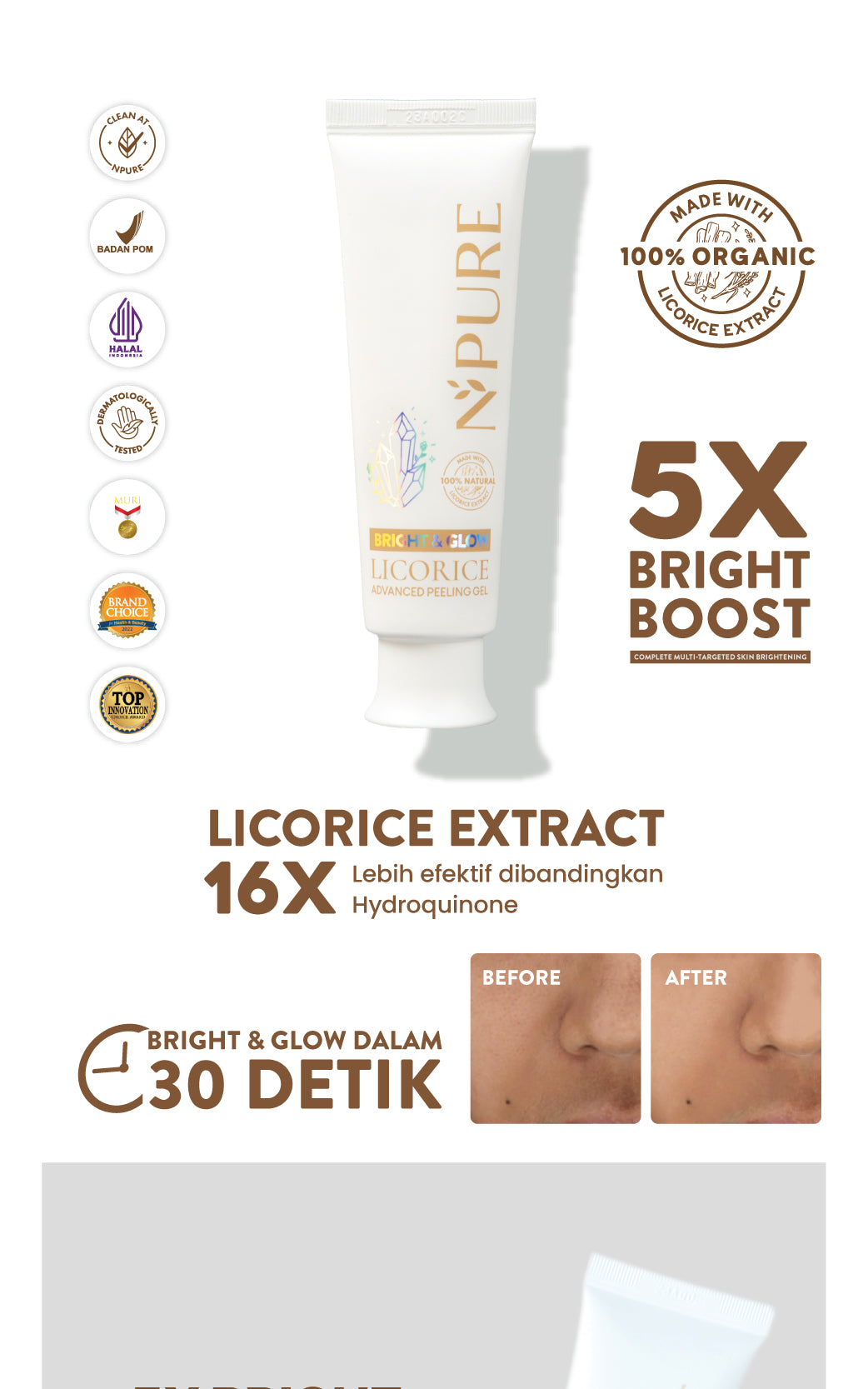 NPURE Peeling Gel Licorice / Advance Exfoliating / Brightening Glowing / Peeling Gel Penghilang Daki / Glowing Cerah