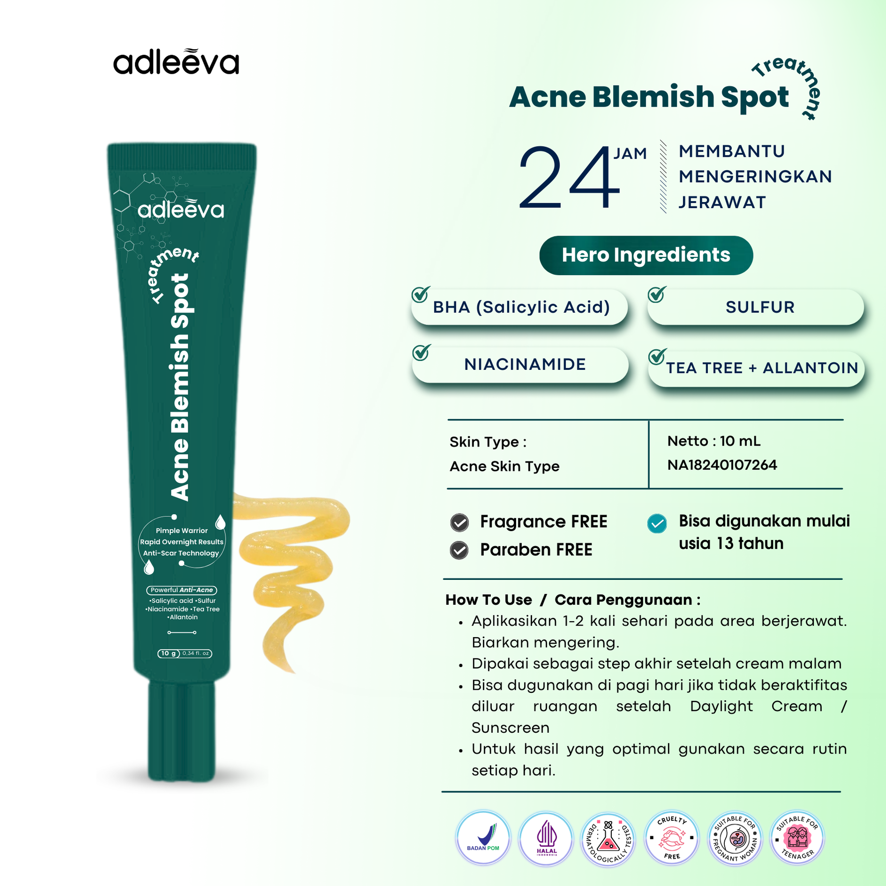 ADLEEVA Acne Blemish Spot Treatment - Totol Jerawat Tanpa Bekas