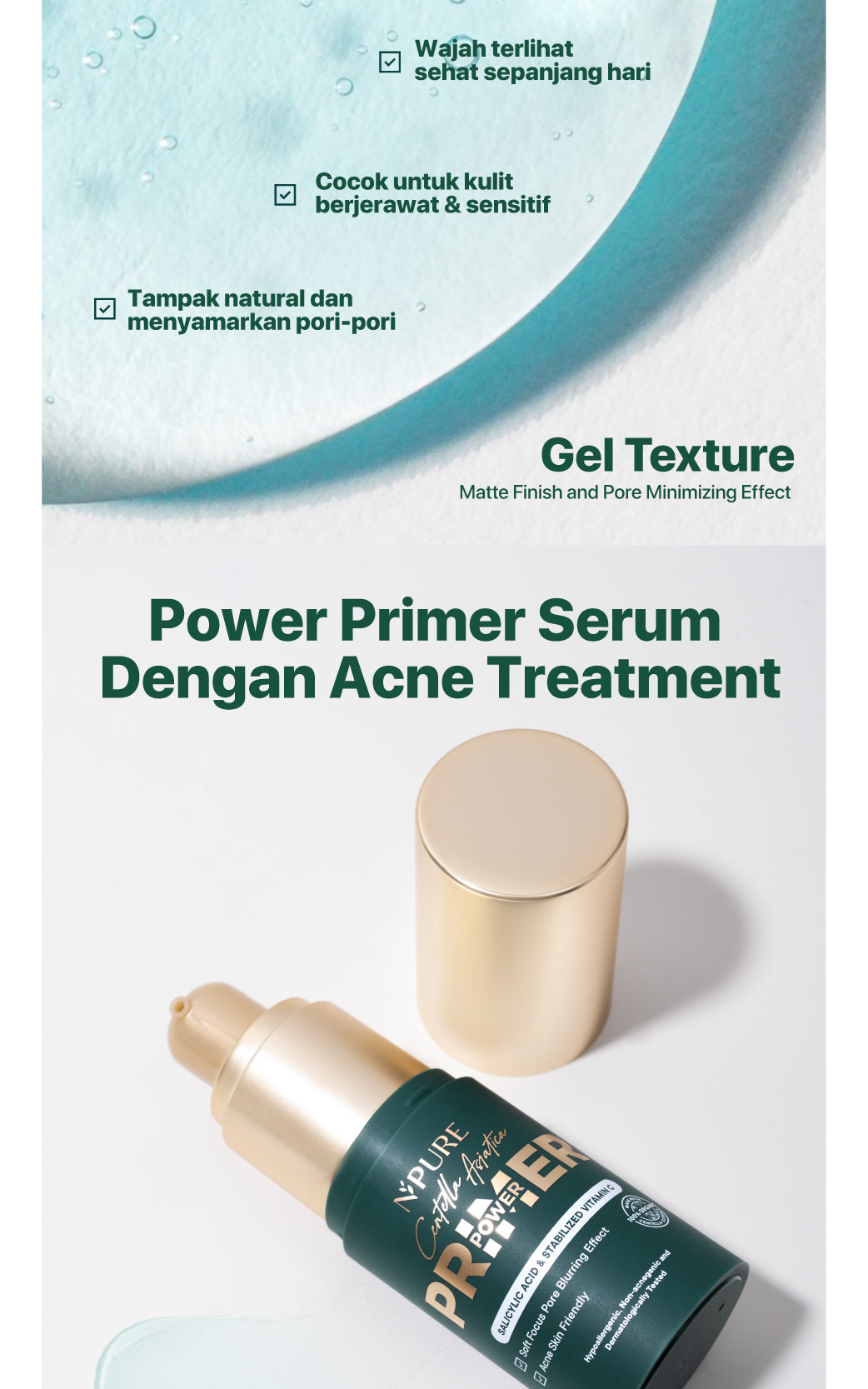 PRIMER BASE MAKEUP - NPURE Centella Asiatica Power Primer / Base Makeup / Blurring effect / Primer Kulit Berjerawat