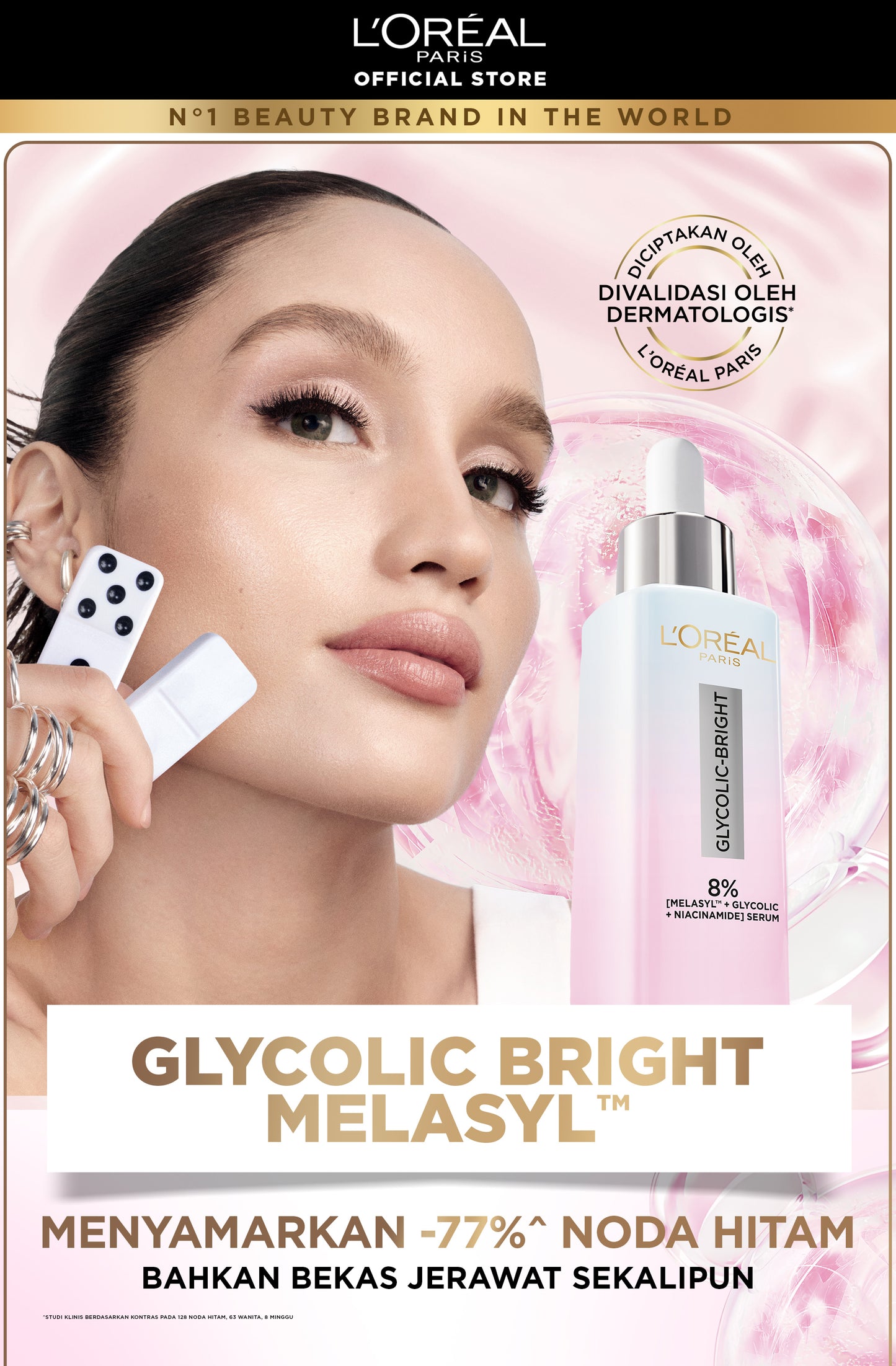 L'Oreal Paris Glycolic Bright 8% [MELASYL + GLYCOLIC + NIACINAMIDE] ANTI-DARK SPOT BRIGHTENING SERUM (Mencerahkan kulit & Menyamarkan Noda hitam bahkan bekas jerawat sekalipun)  Kulit Kusam, Noda Hitam, Bekas Jerawat, Eksfoliasi  Brightening serum
