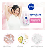 NIVEA Deodorant Roll On Pearl & Beauty 50ml - Deodoran wanita mencerahkan brightening glowing kulit ketiak halus tahan keringat dan anti bau badan - Antiperspiran, Ekstrat mutiara, Avocado oil, 0% alkohol cocok untuk semua jenis kulit