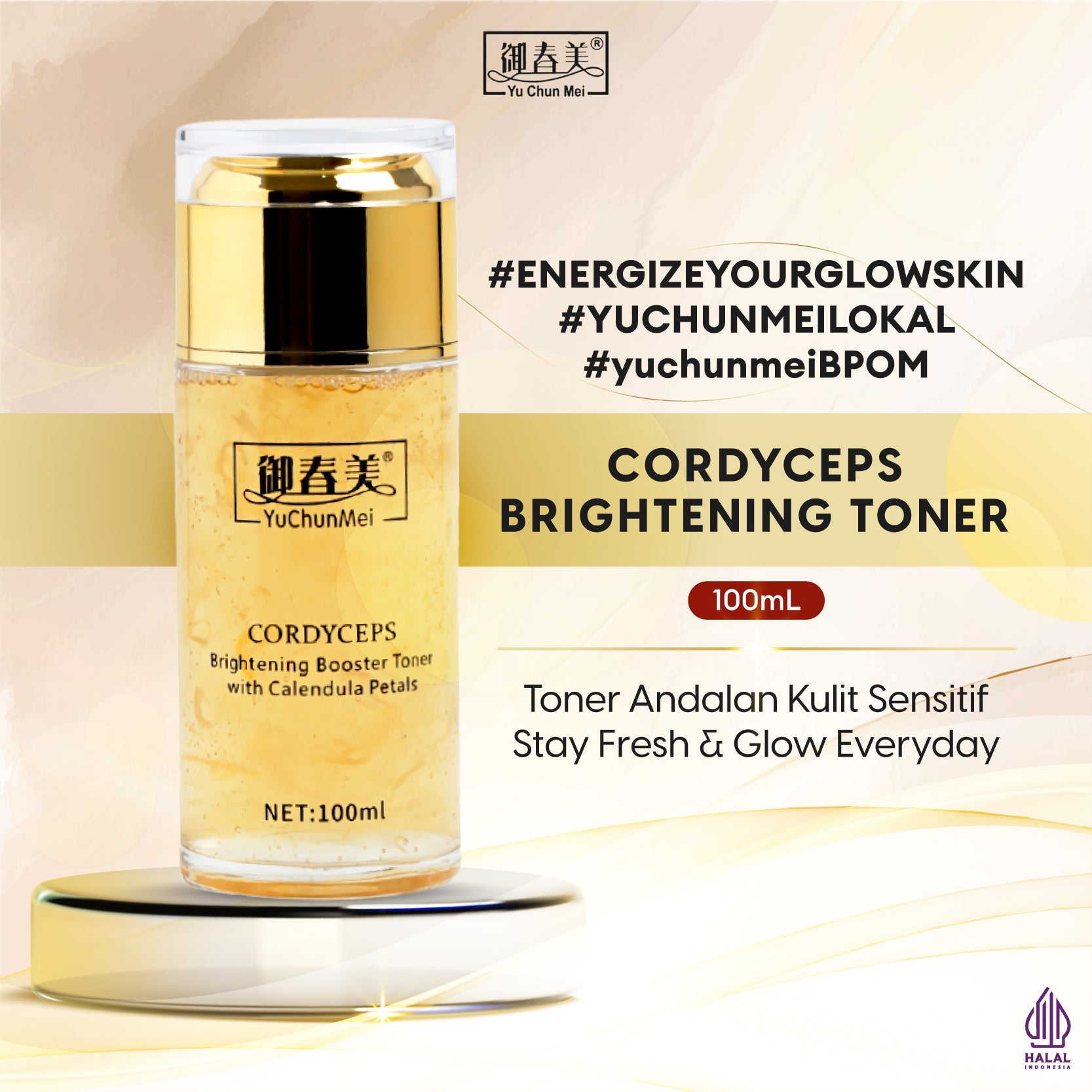 [BPOM ORIGINAL LOKAL] YU CHUN MEI CORDYCEPS Brightening Toner With Calendula Petals 100ml